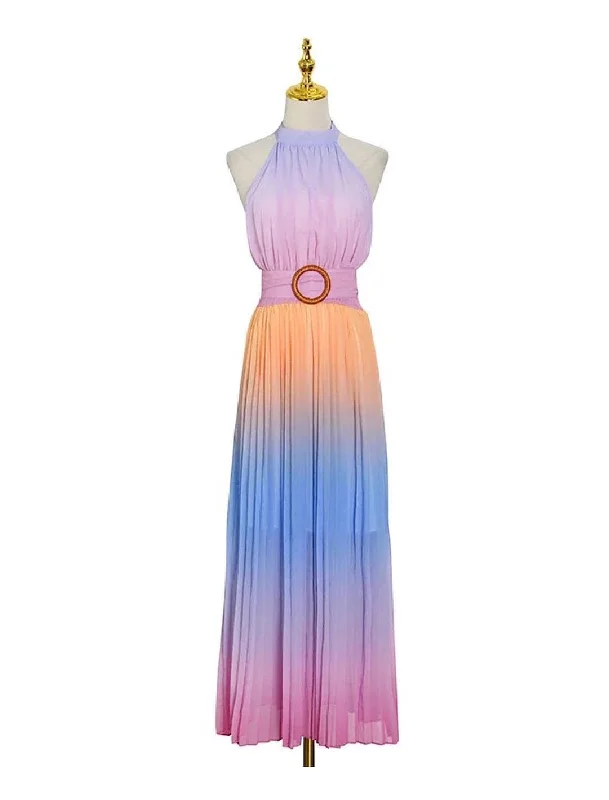 fitted dressOmbré Colored Pleated Long Dress