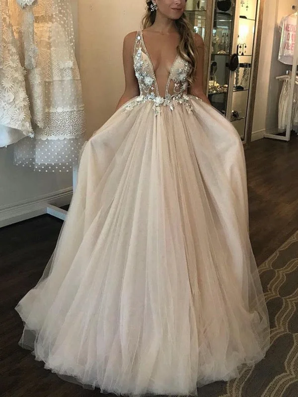 Exclusive Savings Deep V-neck Beaded Tulle Prom Dresses, Elegant Floral 2020 Newest Long Prom Dresses Exclusive Savings Deep V-neck Beaded Tulle Prom Dresses, Elegant Floral 2020 Newest Long Prom Dresses