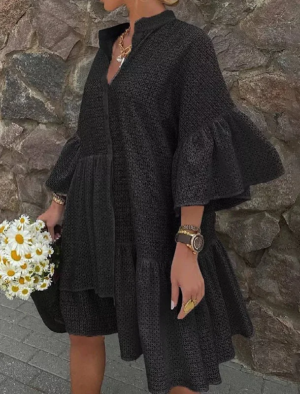 chic slip dressRuffle Sleeve Hollow Out Shirt Dress