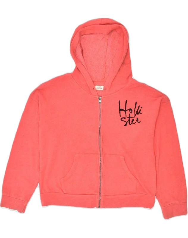 sleek zip-up hoodieHOLLISTER Womens Graphic Zip Hoodie Sweater UK 14 Medium Pink Cotton