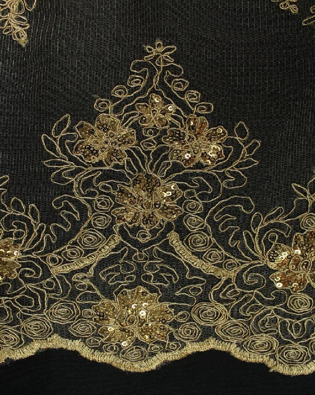 wrap dressCream And Gold Floral Design Polyester Net Embroidered Fabric