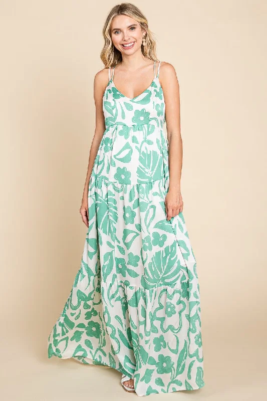 wool dressTropical Print Tiered Satin Maxi Sundress