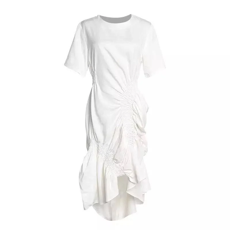 chic wrap dressWhite Elastic Ruched Asymmetrical Dress