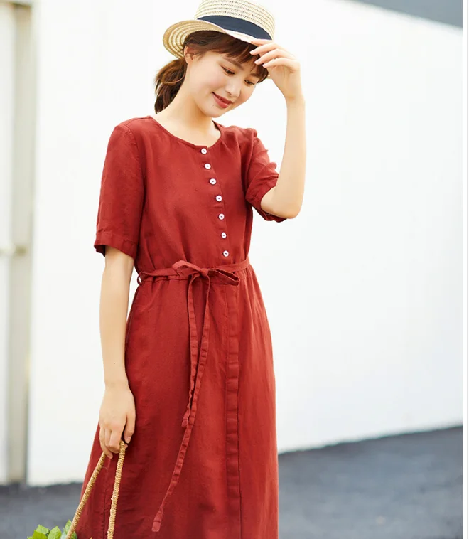 ruched dressWomen Dresses Short Sleeve Casual Summer Linen Women Dresses SJ97215