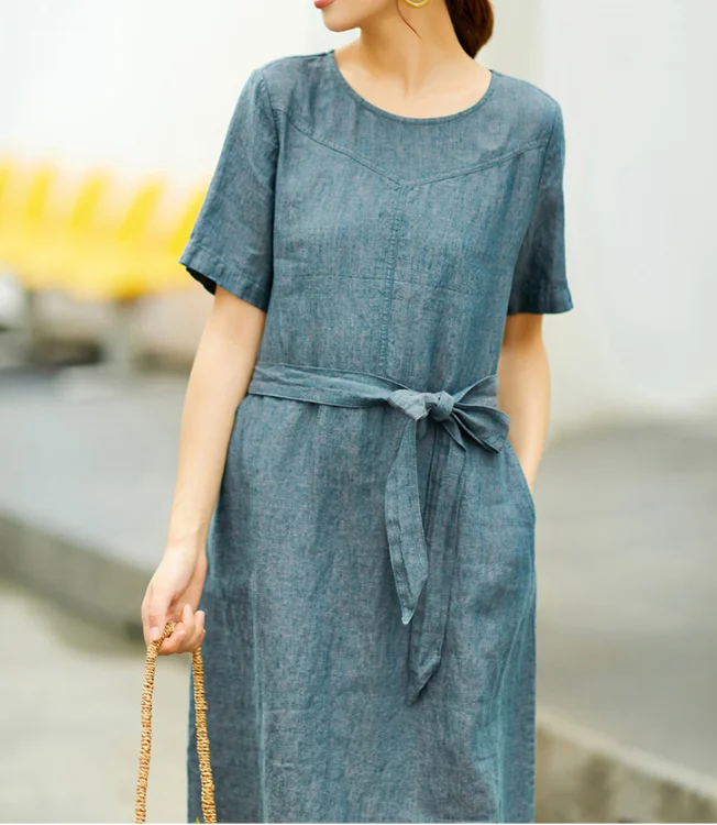 draped dressGray Women Dresses Casual Summer Buttons Linen Shirts Women Dresses SSM97215