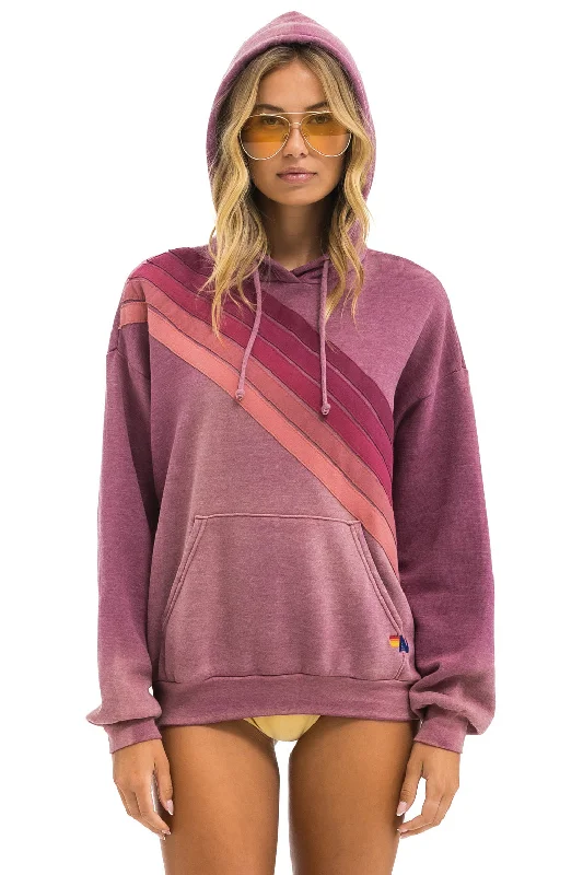 graphic hoodie with printCROSS STRIPE RELAXED PULLOVER HOODIE - FADED BERRY