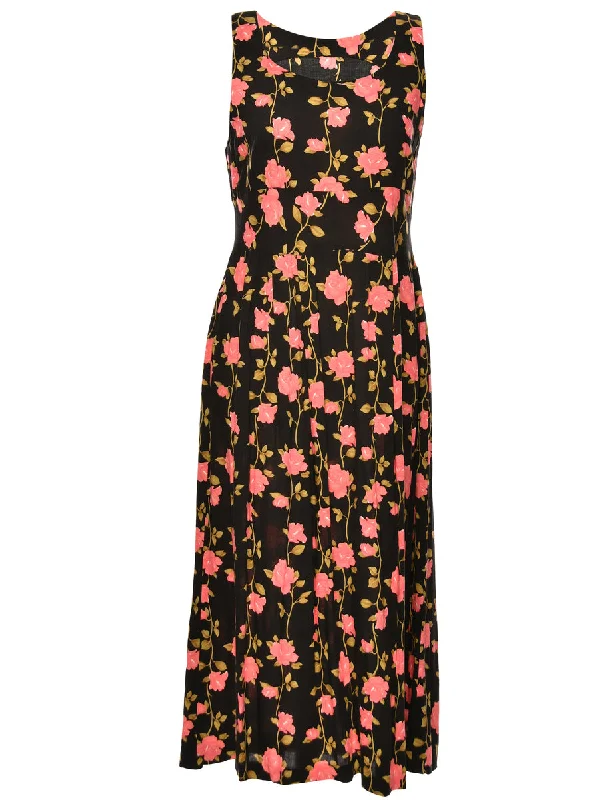 contemporary coatFloral Print Black & Pink Dress - L