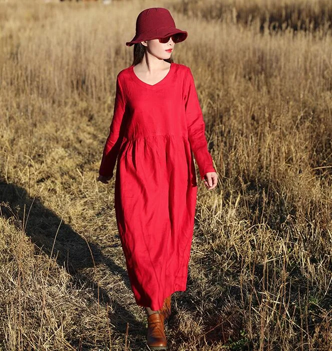 modern dressRed Women Dresses Ramie Casual Spring Linen Women Dresses With Waist BeltSSM97215