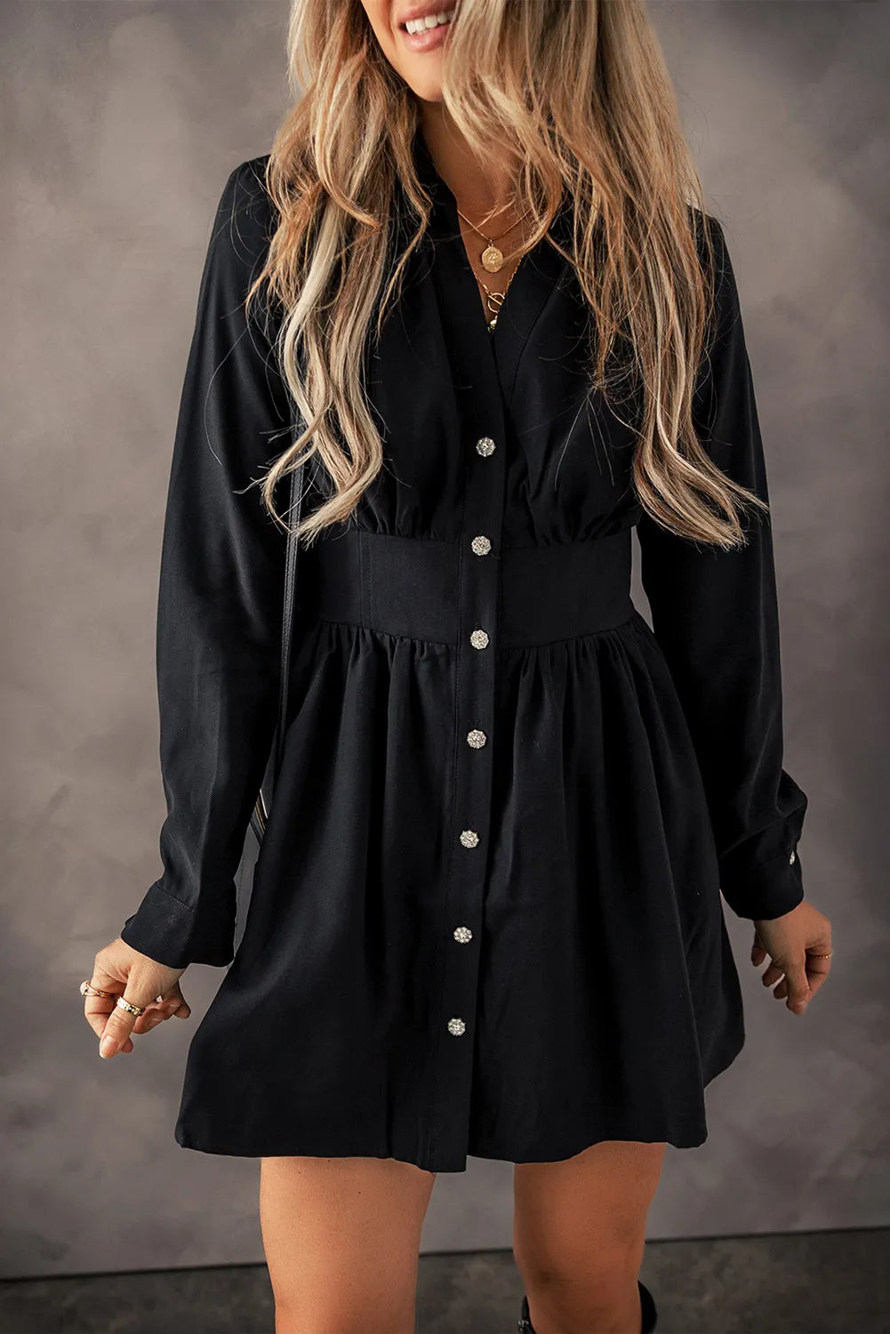 flowy maxi dressRuched Button Up Long Sleeve Dress