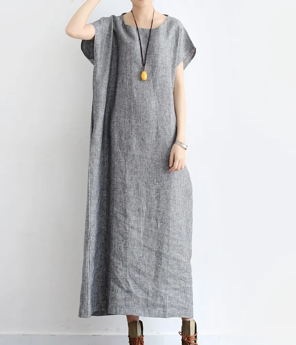 sleeveless dressSummer Linen Women Loose Dresses Short Sleeves Long Dresses 05151