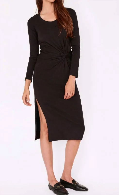 floral wrap dressSide Slit Knotted Dress In Black