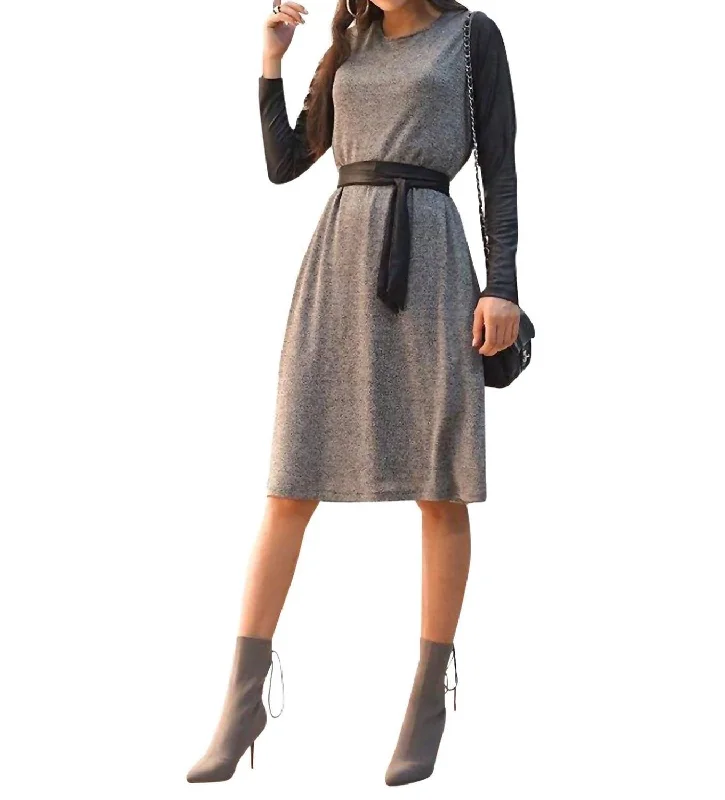 structured dressLeather Sleeve Dress In Black And Grey