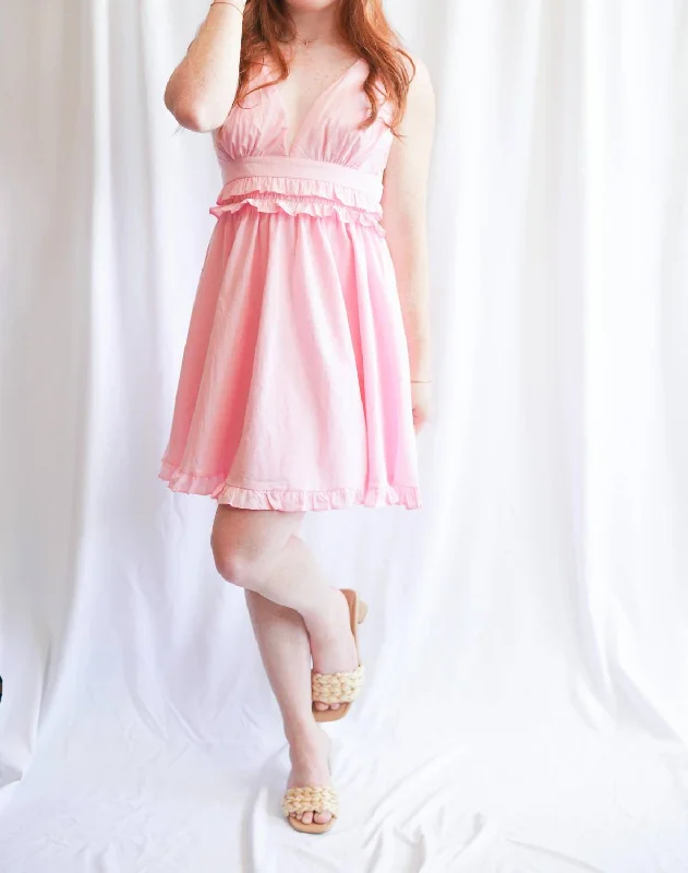 casual evening dressDeep V-Neck Mini Sundress In Pink