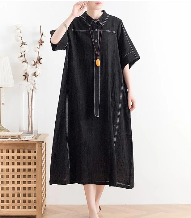 high-waisted dressBlack Loose Plus Size Women Summer Fashion Shirts Dresses AMT962328