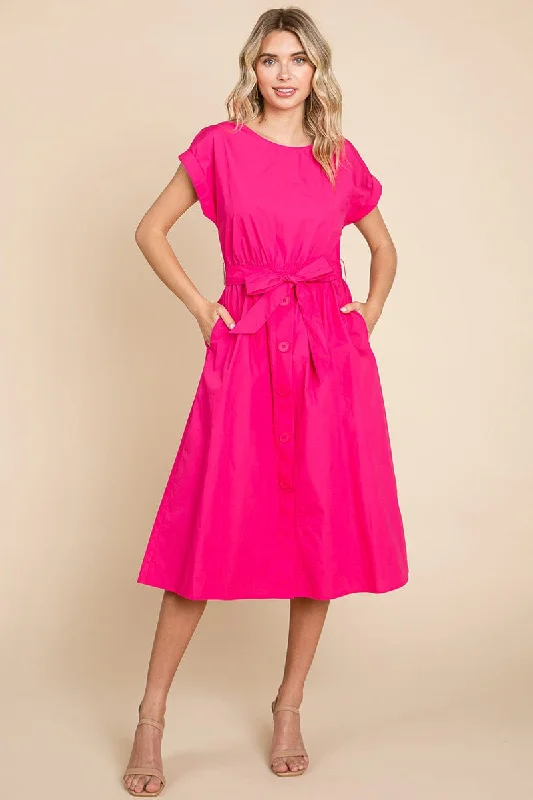 party-ready dressPoplin Pocketed Self Tie Waist Shirt Dress