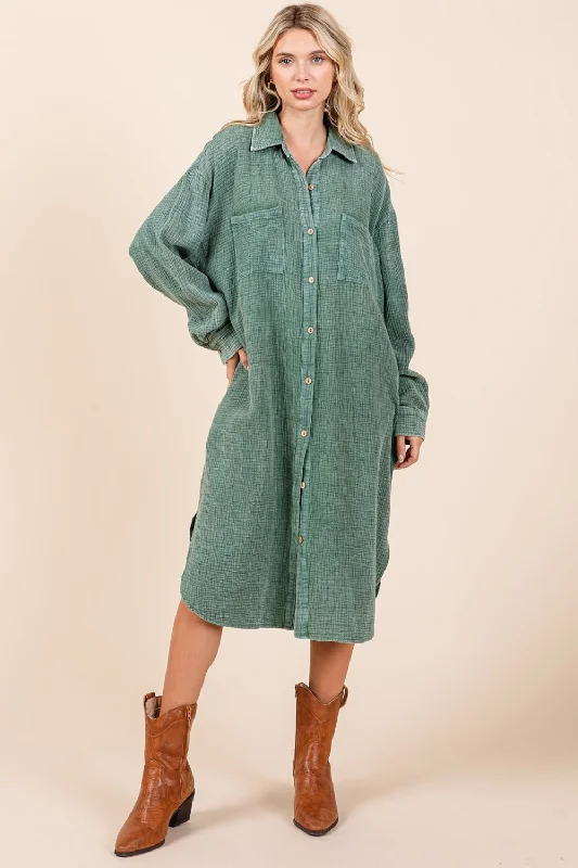 trendy mini dressMittoshop Mineral Wash Cotton Gauze Midi Shirt Dress