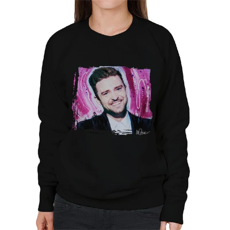 soft athletic sweatshirtSidney Maurer Original Portrait Of Justin Timberlake Smile Women's Sweatshirt