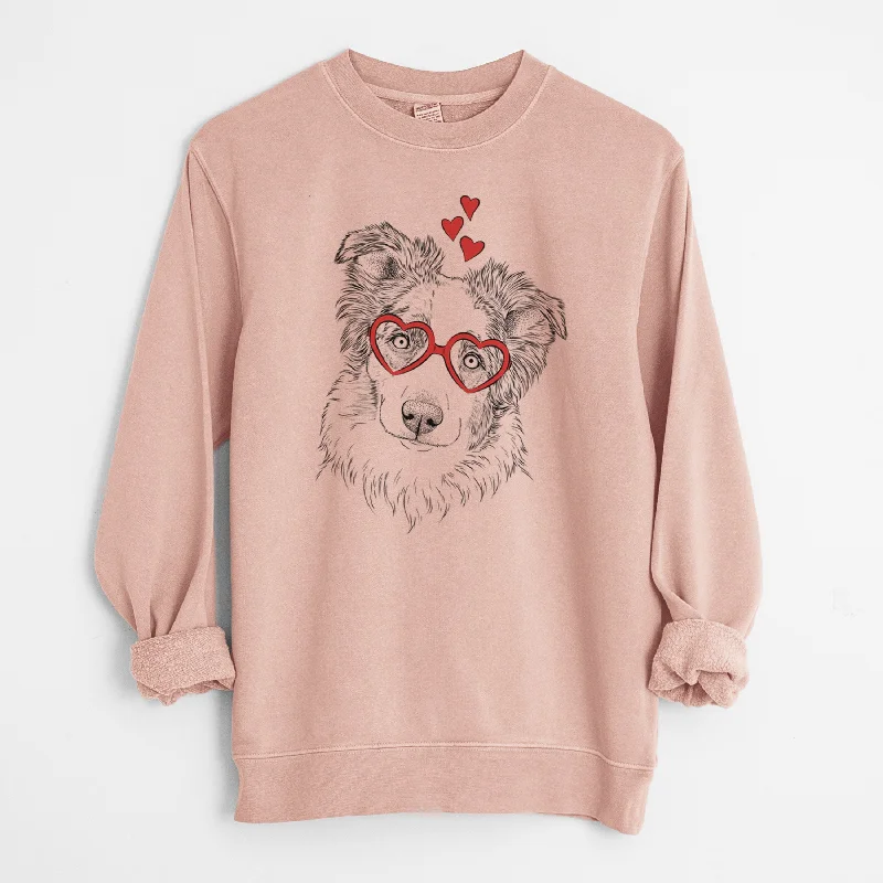 trendy fitness sweatshirtValentine HoneyBee the Miniature Australian Shepherd - Unisex Pigment Dyed Crew Sweatshirt