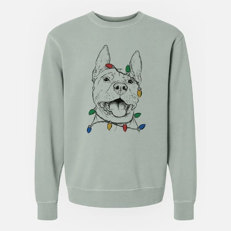 eco-friendly fitness hoodieChristmas Lights Wally the Pitbull - Unisex Pigment Dyed Crew Sweatshirt