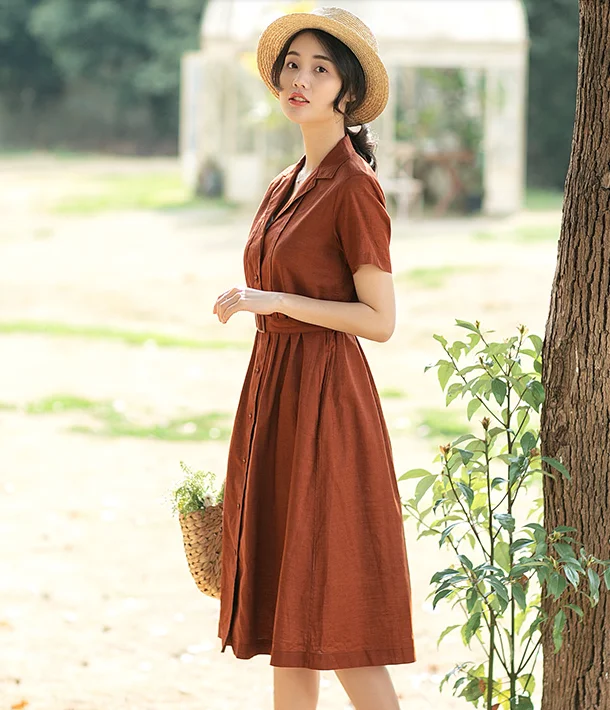 stylish party dressSummer Cotton Linen Spring Women Dresses QJ05076