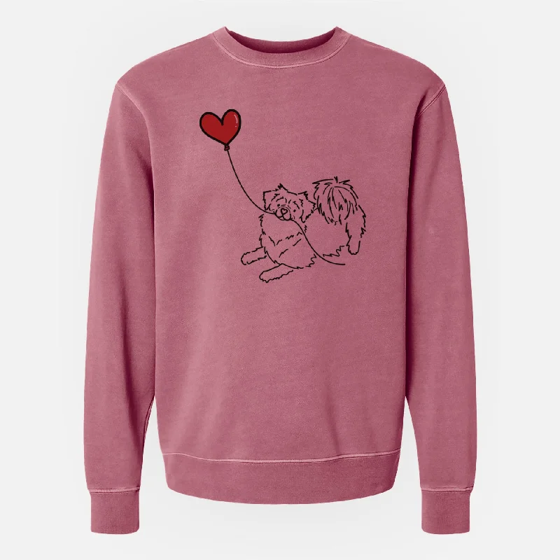 long-sleeve athletic hoodieTibetan Spaniel Heart String - Unisex Pigment Dyed Crew Sweatshirt