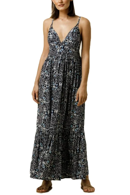 satin midi dressEden Maxi Dress In Black Multi