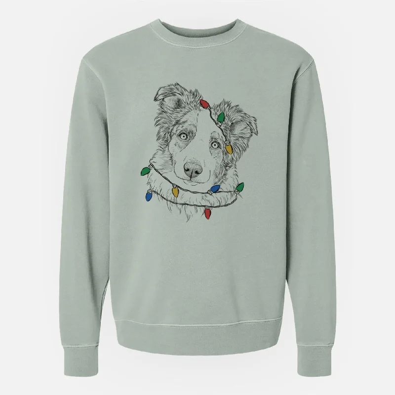 high-quality athletic sweatshirtChristmas Lights HoneyBee the Miniature Australian Shepherd - Unisex Pigment Dyed Crew Sweatshirt