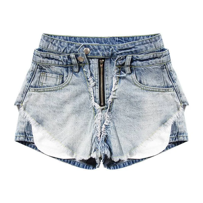 off-the-shoulder dressLayered Torn Ripped Denim Shorts