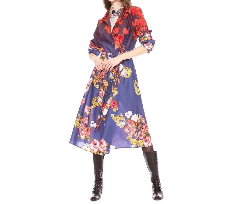 floral dressAutumn Blossom Shirt Dress In Blue