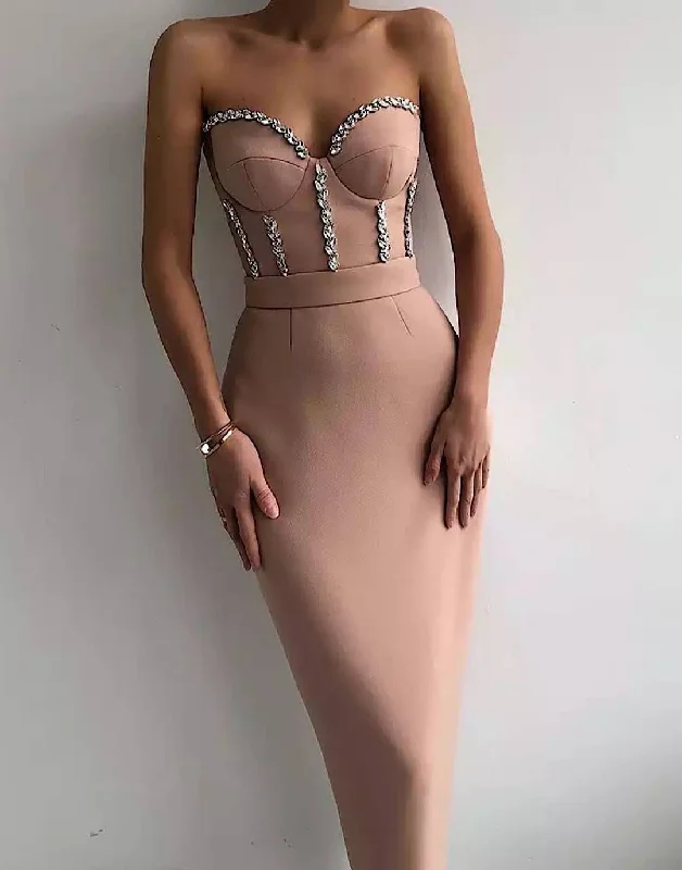 stylish party dressCrystal Beaded Midi Bandage Dress