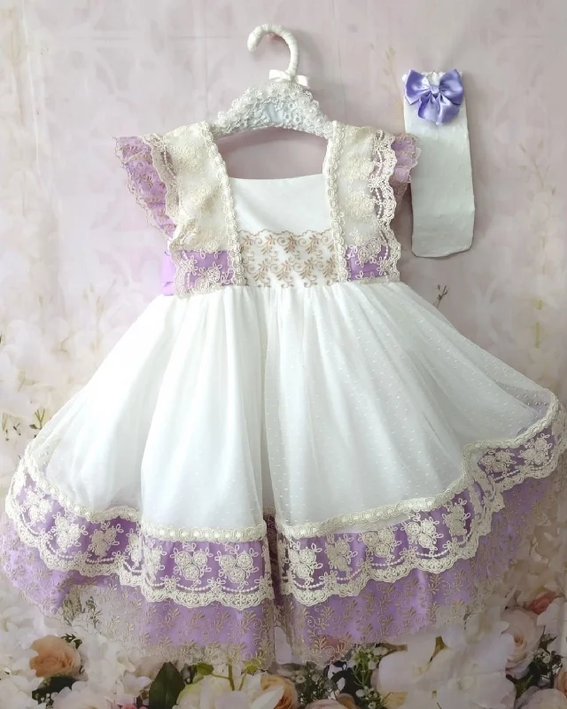 puff sleeve dressHeirloom White and Lilac Puffball