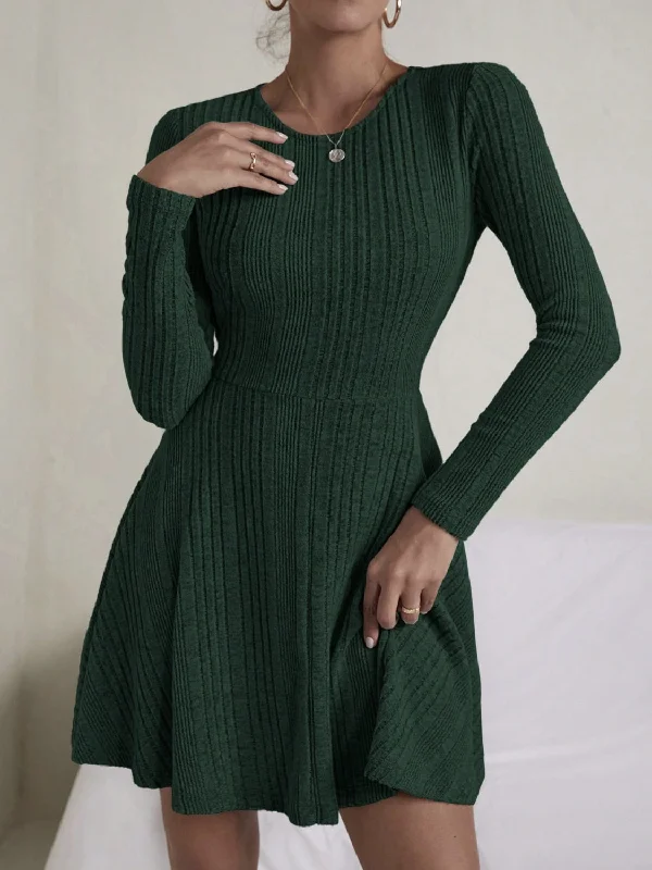 backless dressTextured Round Neck Long Sleeve Dress