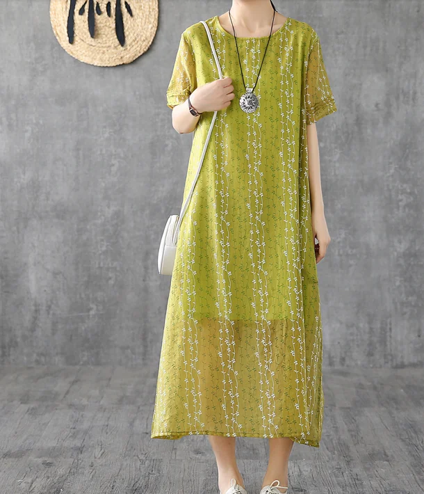 classic fit-and-flare dressShort Sleeve Floral Print Summer Spring Cotton Linen Women Dresses DZA20668