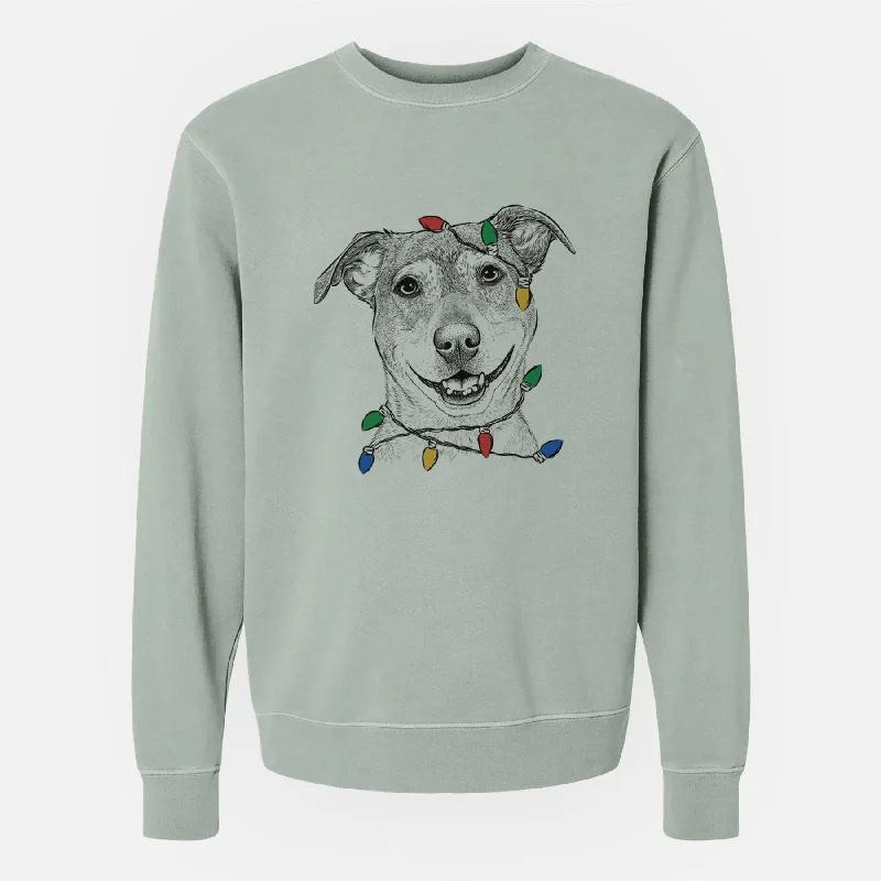 loose fit sports sweatshirtChristmas Lights Reese the Mountain Cur - Unisex Pigment Dyed Crew Sweatshirt