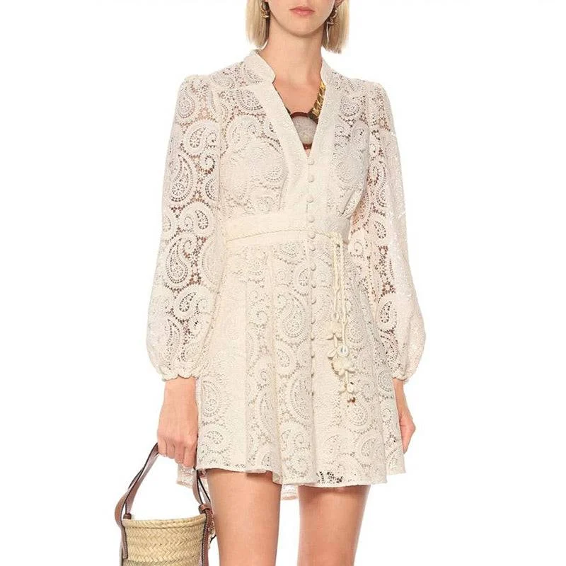 shift dressBeige Paisley Lace Big Sleeve Summer Dress