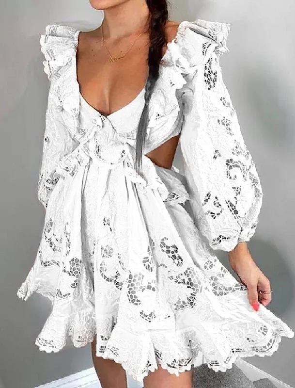 flowy dressCut Out Lace Ruffle Dress