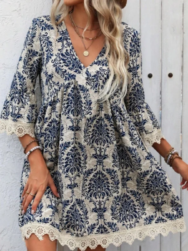 floral wrap dressLace Detail Printed V-Neck Mini Dress