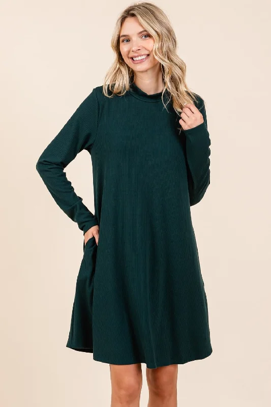 vintage-inspired dressMittoshop Mock Neck Long Sleeve Dress with Pockets