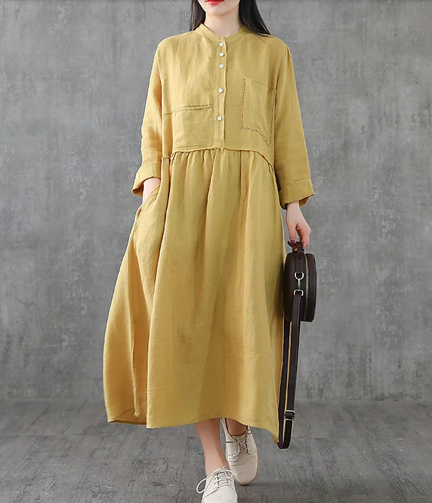 satin dressLong Sleeve Summer Spring Cotton Linen Women loose Dresses DZA2061