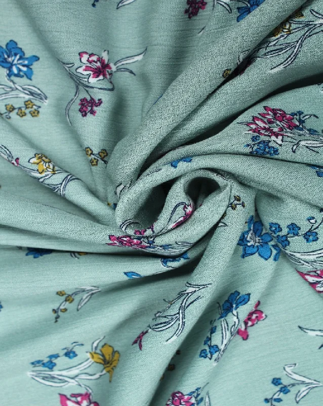 silk dressGreen And Multicolor Floral Print Rayon Fabric