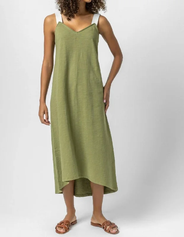 comfy maxi dressContrast Strap Tank Dress In Dill