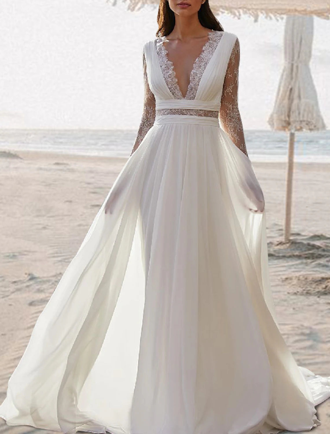 Quick Sale DingJiDress Beach Open Back Boho Wedding Dresses A-Line V Neck Sleeveless Floor Length Chiffon Bridal Gowns With Pleats Quick Sale DingJiDress Beach Open Back Boho Wedding Dresses A-Line V Neck Sleeveless Floor Length Chiffon Bridal Gowns With Pleats