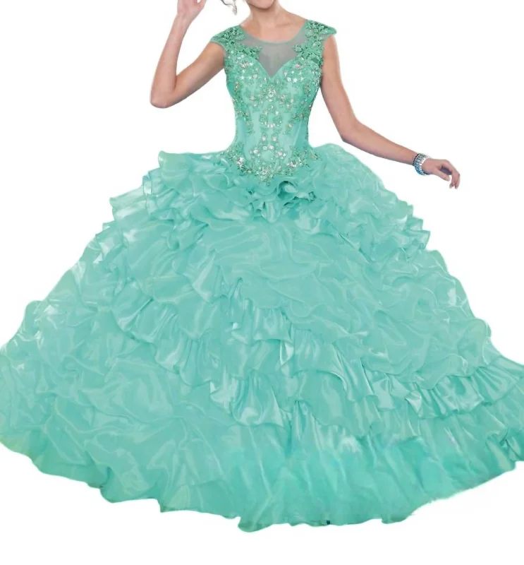 sleeveless dressOrganza Quinceanera Ball Gown In Mint