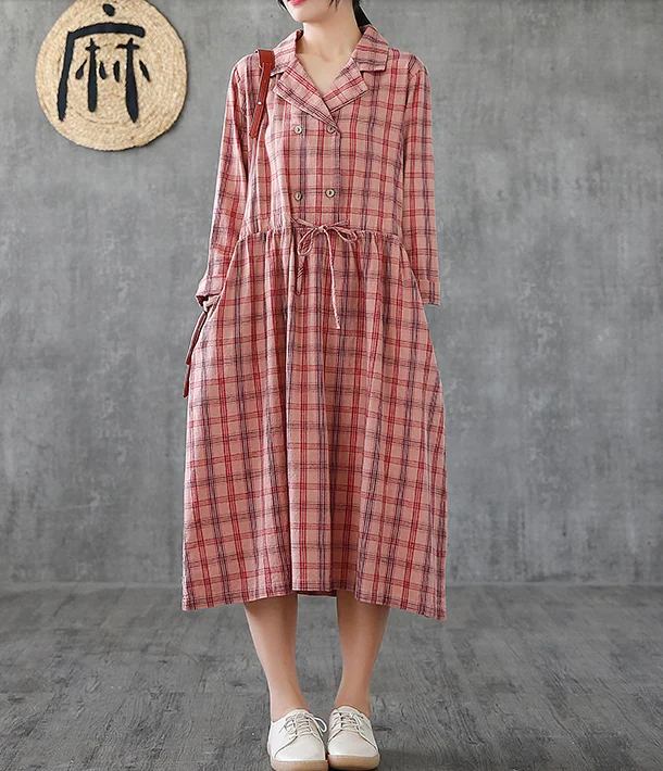 statement dressLong Sleeve Summer Spring Cotton Linen Women loose Dresses DZA20651