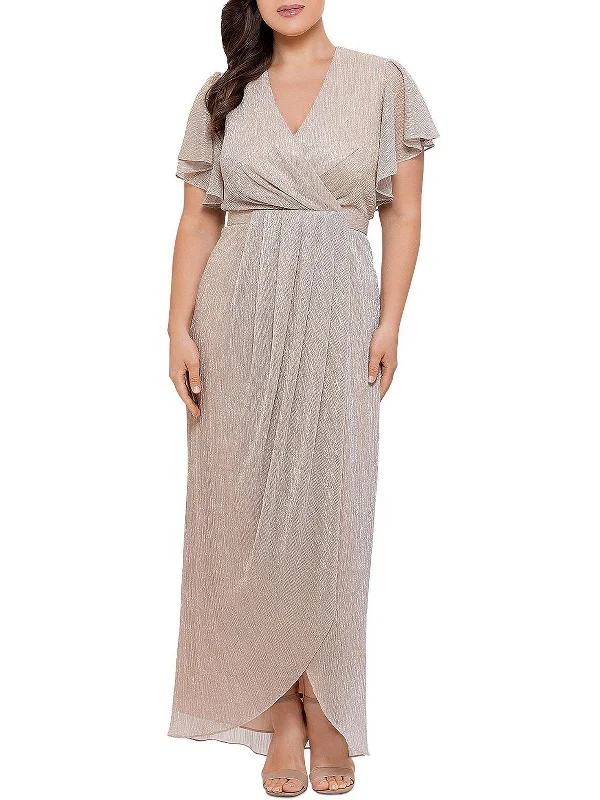 casual evening dressPlus Womens Metallic Maxi Evening Dress