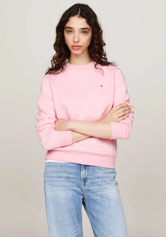 modern athletic hoodieTommy Jeans Womens Flag Patch Sweatshirt, Ballet Pink