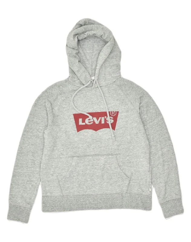 warm hooded sweatshirtLEVI'S Womens Oversized Graphic Hoodie Jumper UK 10 Small Grey Cotton