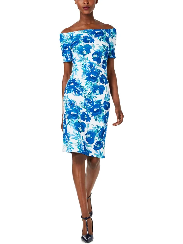 casual midi dressPetites Womens Scuba Printed Sheath Dress