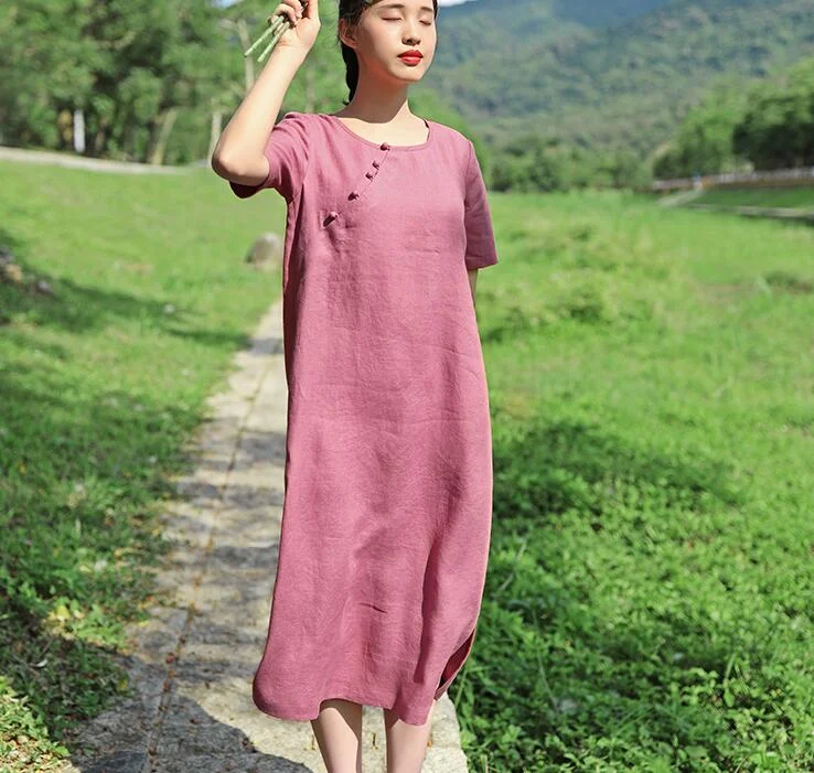 trendy wrap dressPurple Women Dresses Casual Summer Linen Women Dresses SSM97215