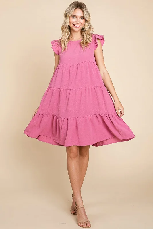 evening dressTiered Babydoll Ruffle Sleeve Dress, S-3X